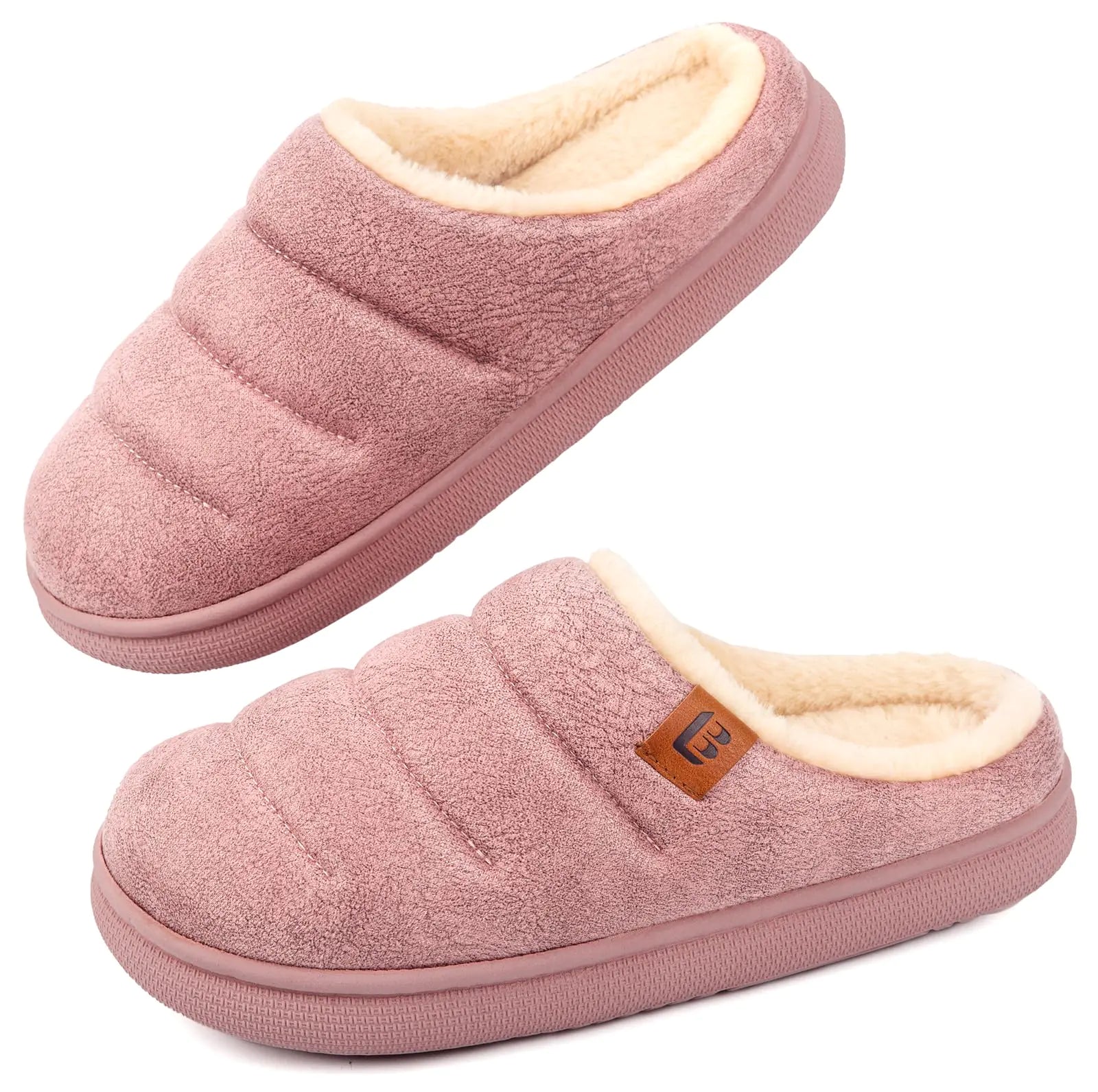 LongBay Womens House Slippers Microsuede Ultra-Soft Lightweight Memory Foam Warm Fuzzy Sherpa Bedroom Indoor Shoes Pink 7-8