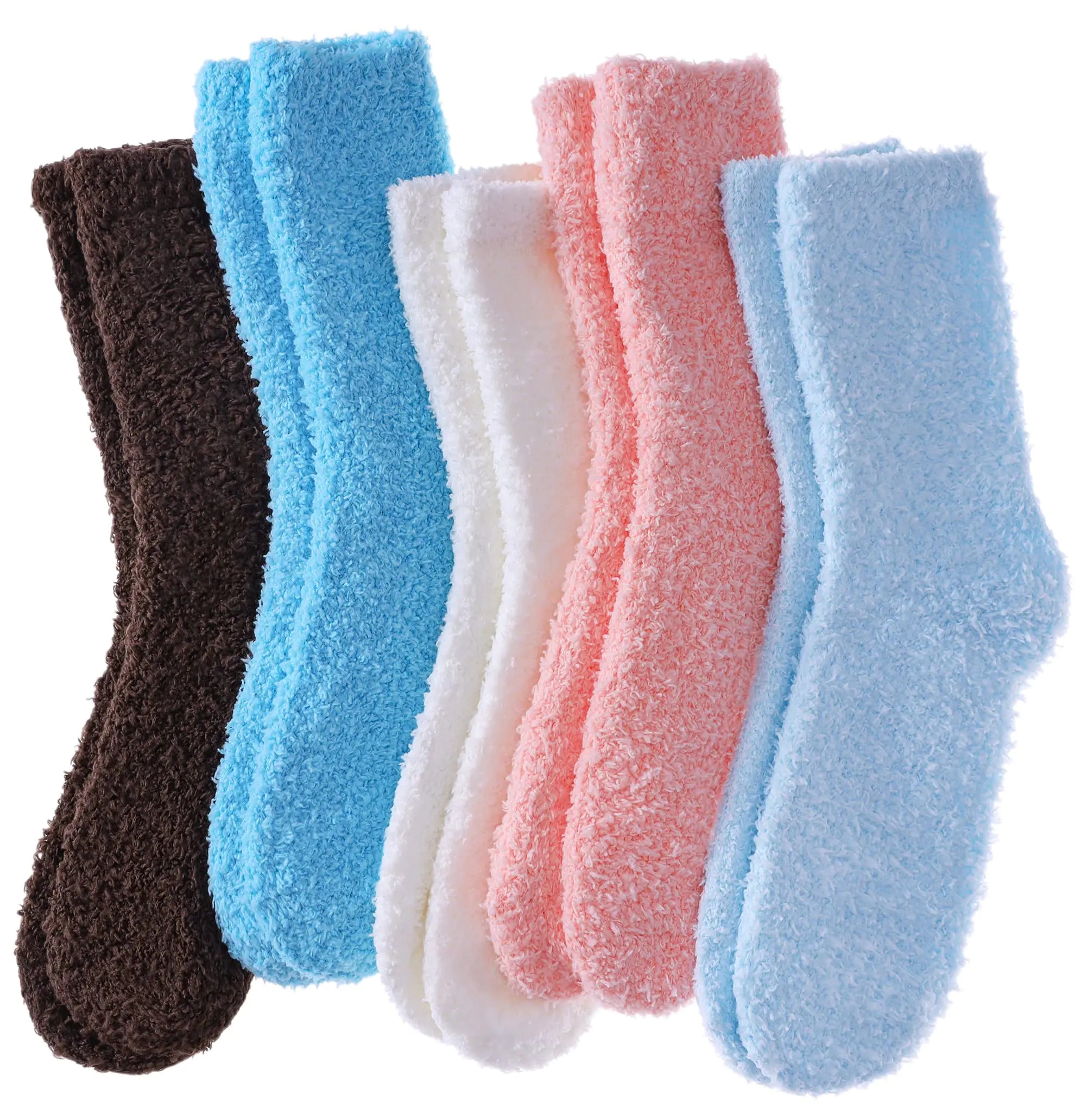 FNOVCO Fuzzy Socks for Women Cozy Socks for Women Winter Fluffy Sleeping Socks Women Warm Slipper Socks (5 Pairs Solid Color 2)