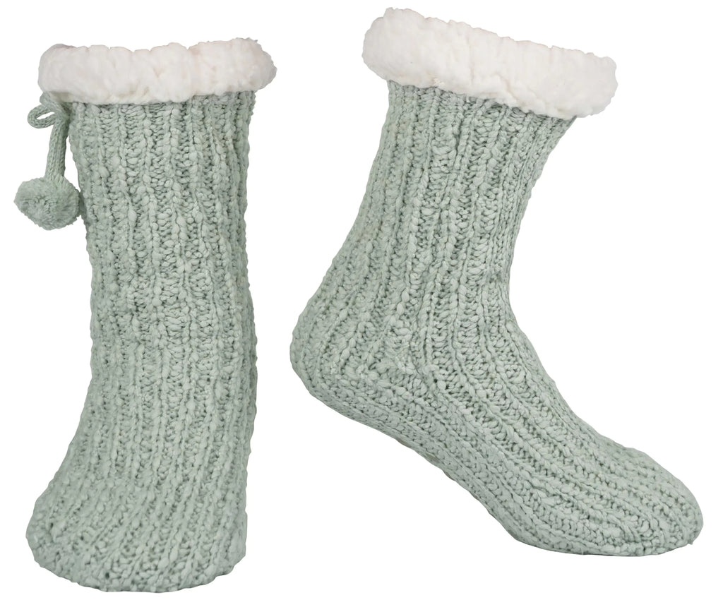 BenSorts Winter Thick Slipper Socks for Women Holiday Gift Warm Cozy Soft Fleece House Socks Slipper Non Skid with Grippers Holiday Gift Green