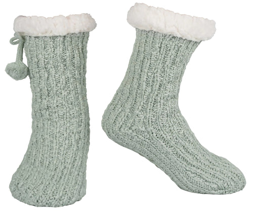 BenSorts Winter Thick Slipper Socks for Women Holiday Gift Warm Cozy Soft Fleece House Socks Slipper Non Skid with Grippers Holiday Gift Green