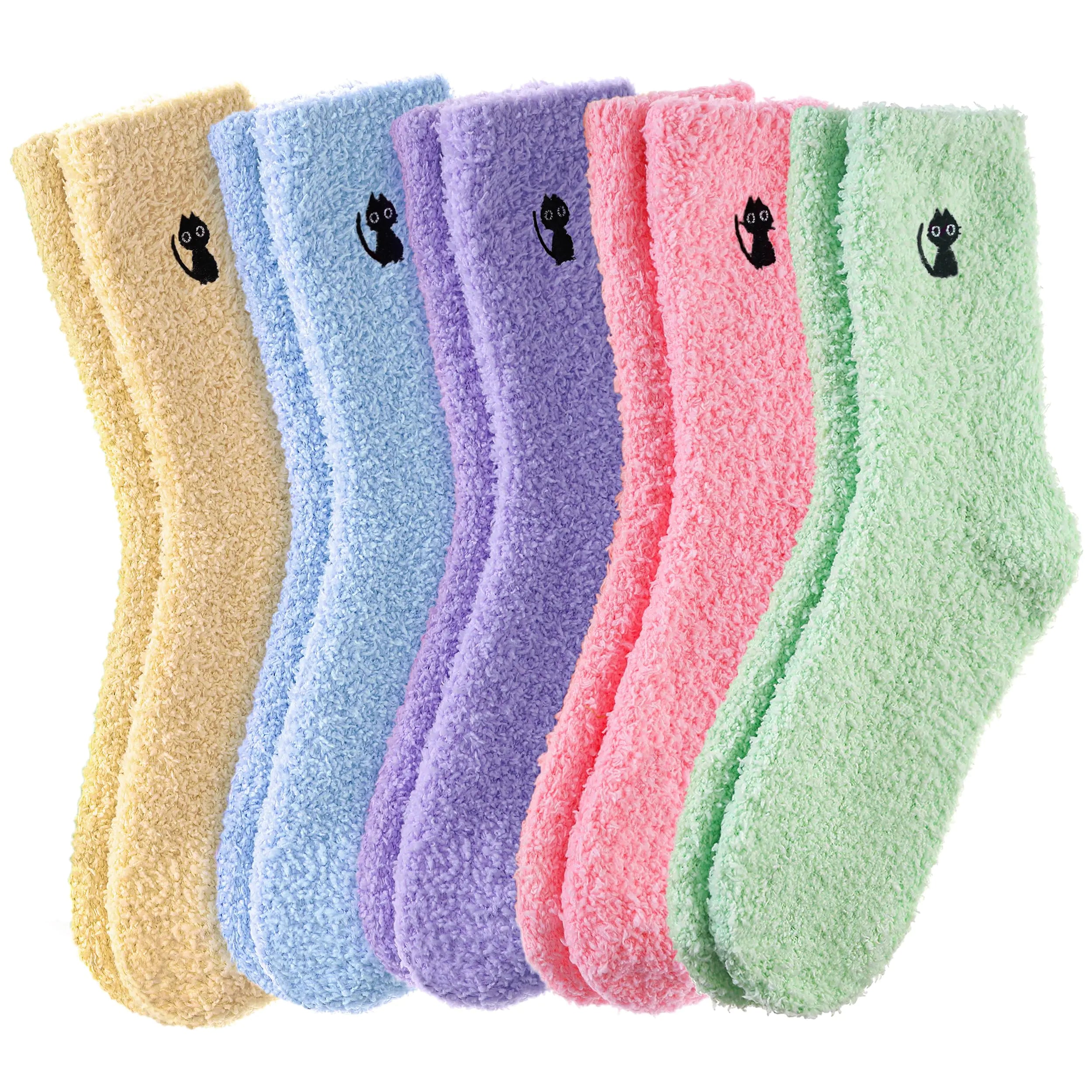 ZaYang Womens Fuzzy Slipper Socks Cute Animal Soft Warm Winter Microfiber Sleeping Socks(Color Cat)