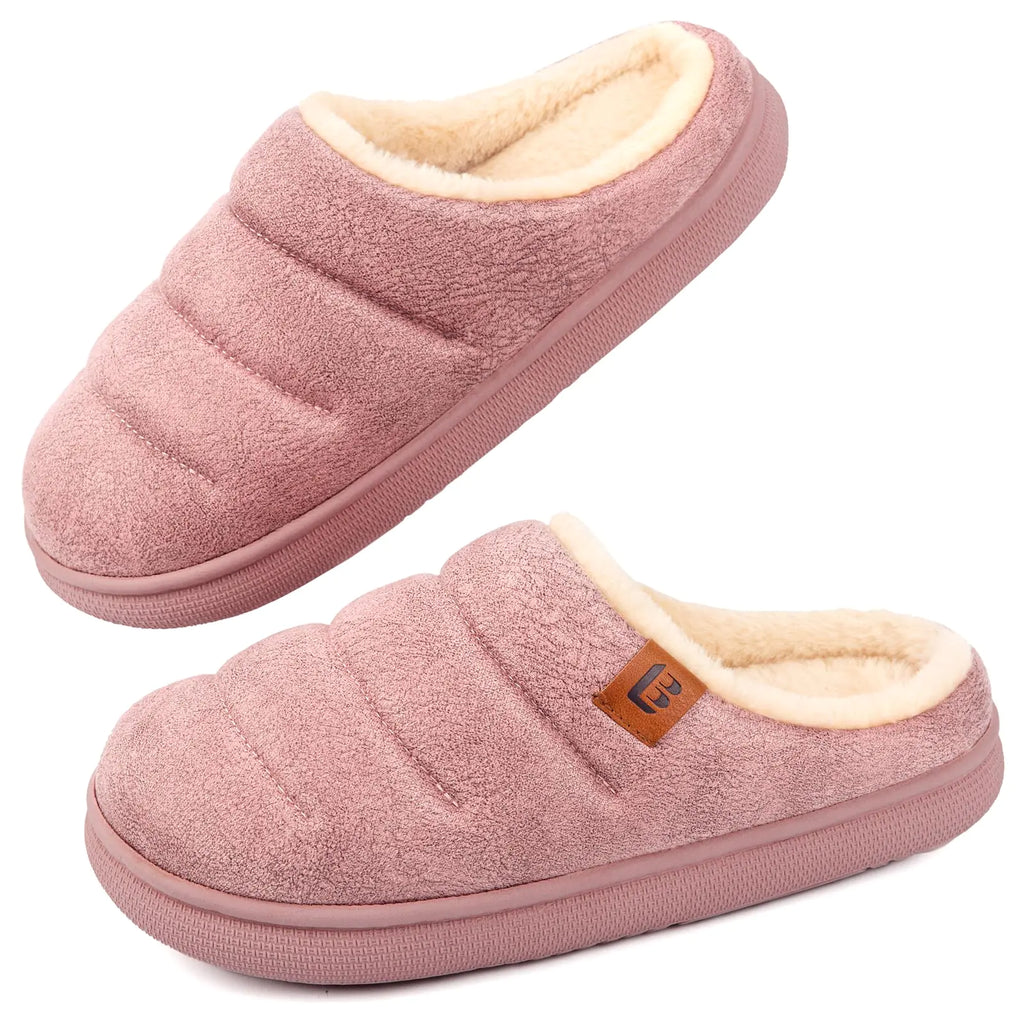LongBay Womens House Slippers Microsuede Ultra-Soft Lightweight Memory Foam Warm Fuzzy Sherpa Bedroom Indoor Shoes Pink 7-8